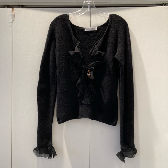 NWOT—Chic Italian Twinset cashmere/wool/silk blend ruffle sweater - Picture 1 of 12